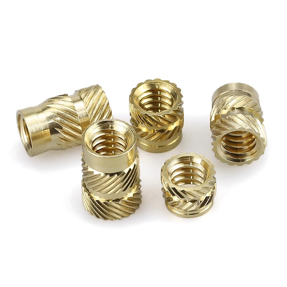 #10-24 Brass Threaded Inserts (50-Pack), Heat Set Knurled Nuts for 3D Printing & Plastics, 7/16" Height, Female Threaded Brass Inserts