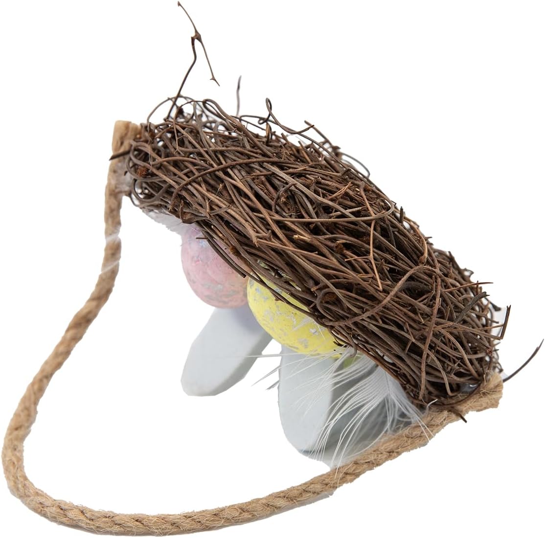 Easter Bunny Basket Decoration with Flowers, Woven Jute Basket with Handle, Spring Decor with Pastel Eggs(3D)