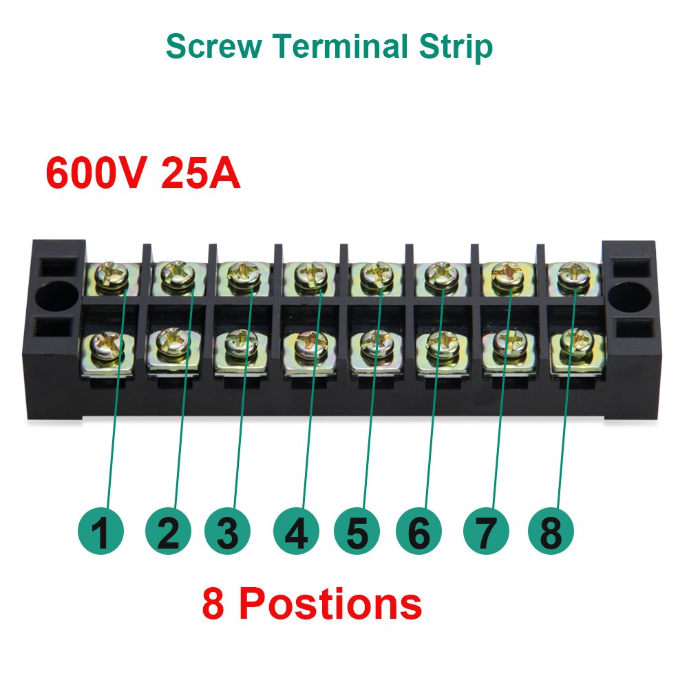 Terminal Block, 8 Circuits 600V 25A Dual Row Screw Terminal Strip, 4 Sets