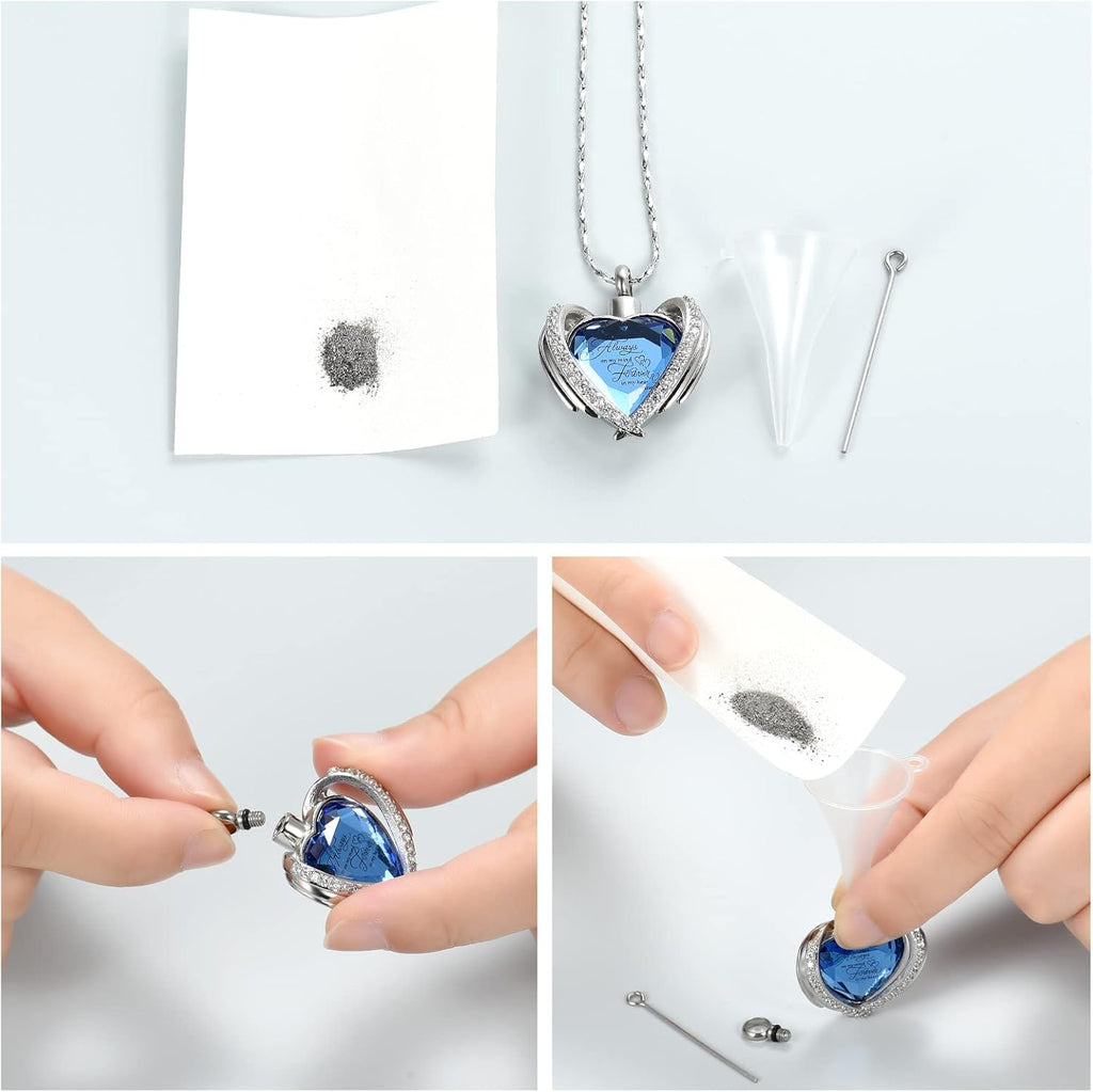 Cremation Jewelry for Ashes Pendant - Crystal Heart Urn Necklace with Mini Keepsake Urn Memorial Ash Jewelry