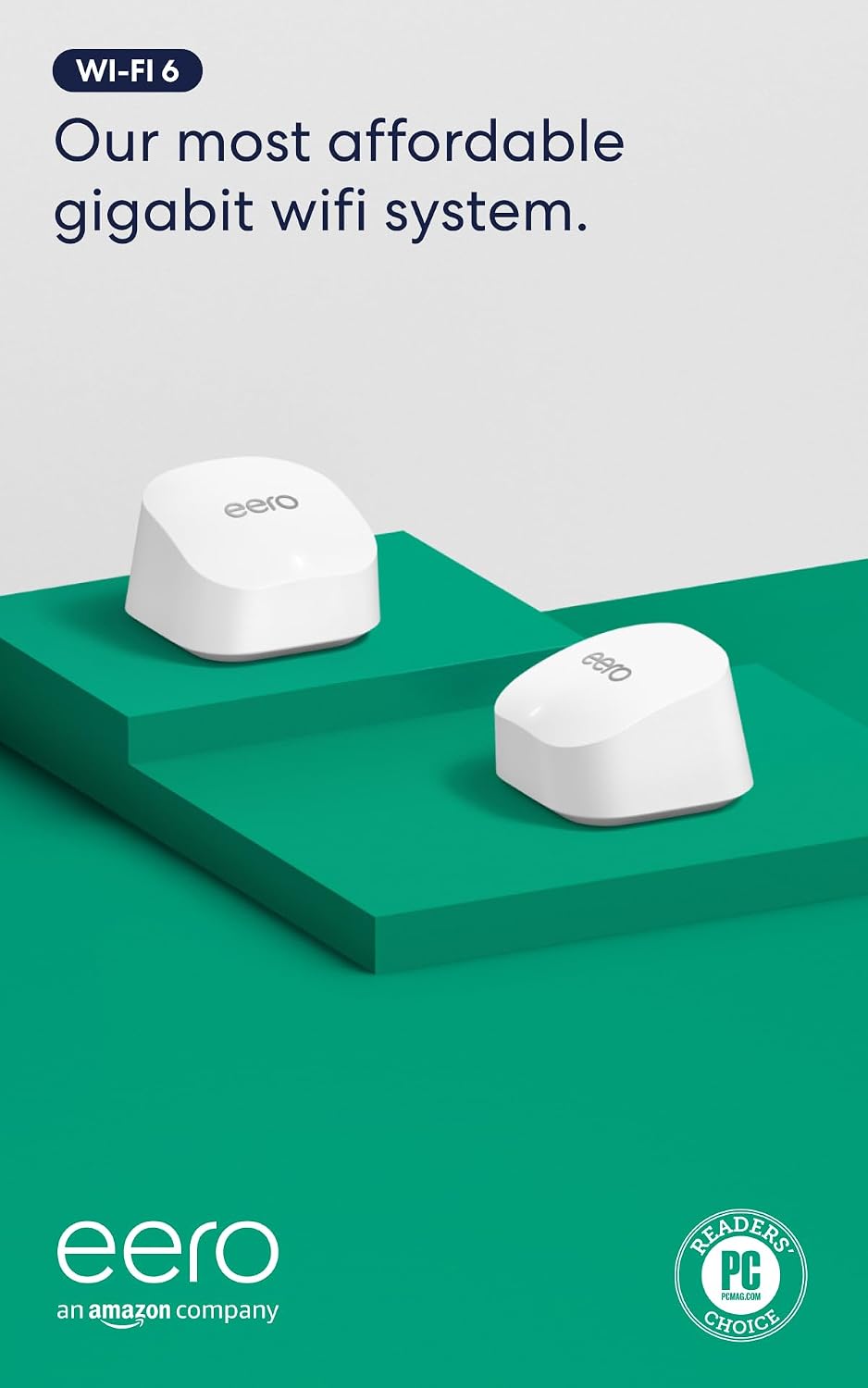 Amazon eero 6+ mesh wifi system - Supports internet plans up to a Gigabit, Coverage up to 3,000 sq. ft., Connect 75+