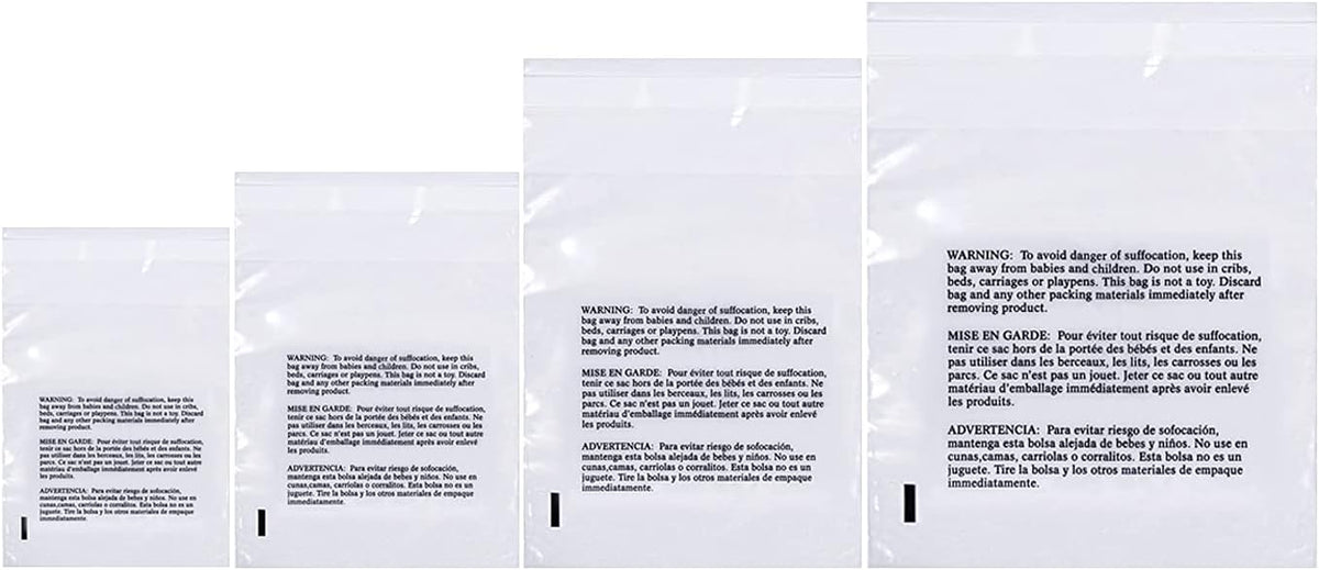 Poly Bags Suffocation Warning 400 pc Combo Pack 4x6 5x7 6x9 8x10 Resealable