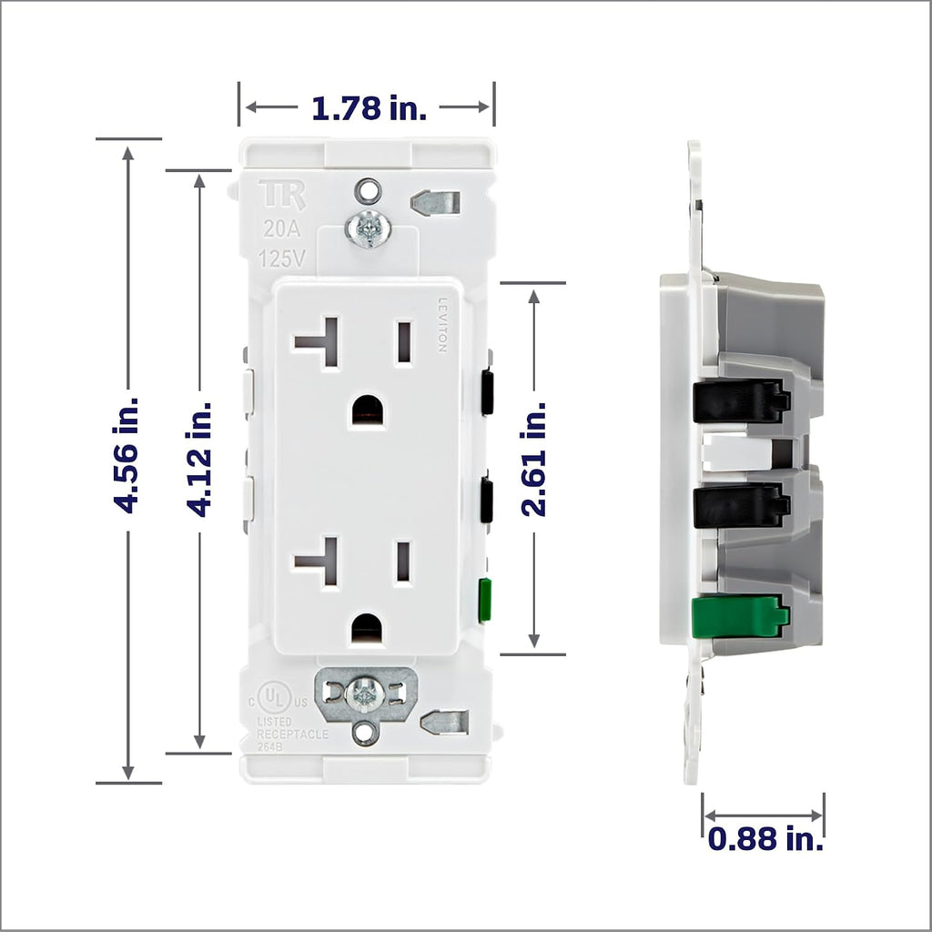 Leviton Lever Edge 20 Amp Tamper-Resistant Duplex Wall Outlet, 10-Pack, E5825-MW, White