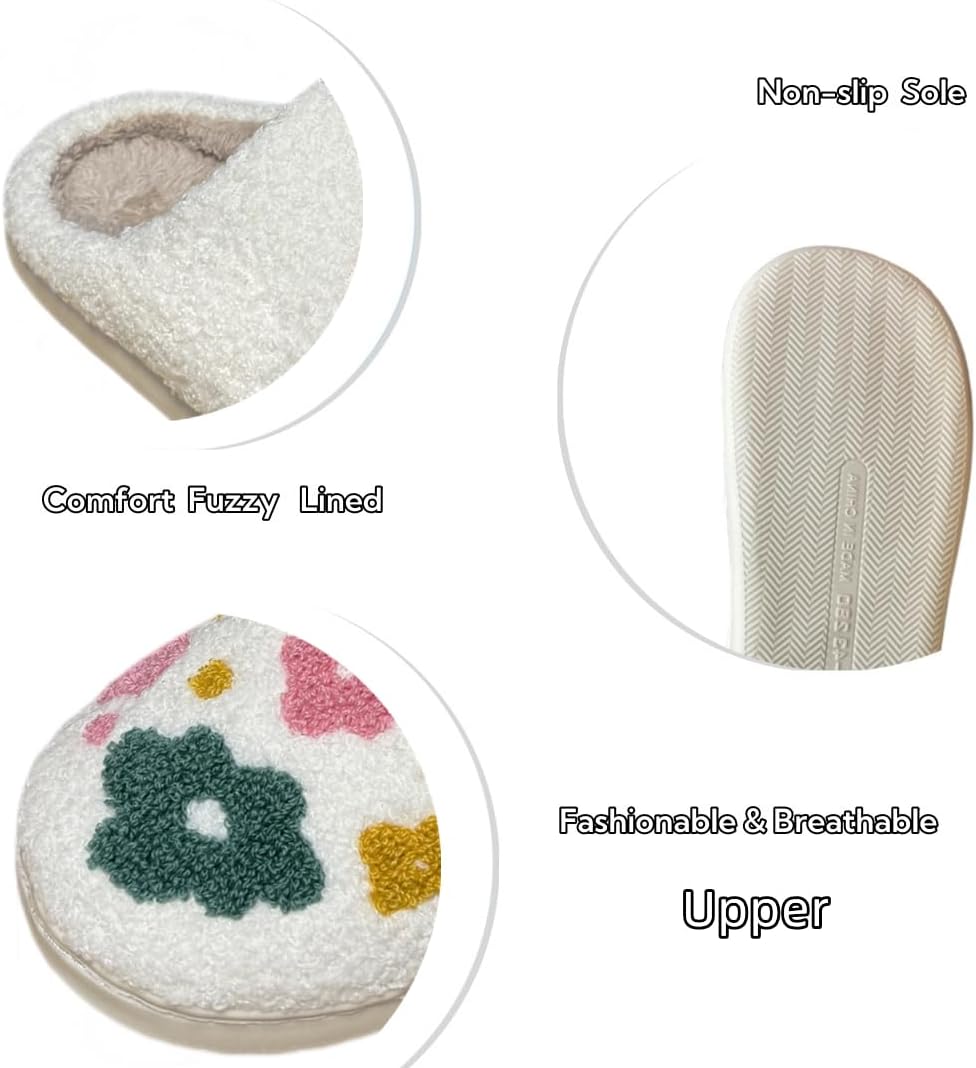 Retro Fuzzy Happy Face Slippers for Women Men, Cozy House Shoes