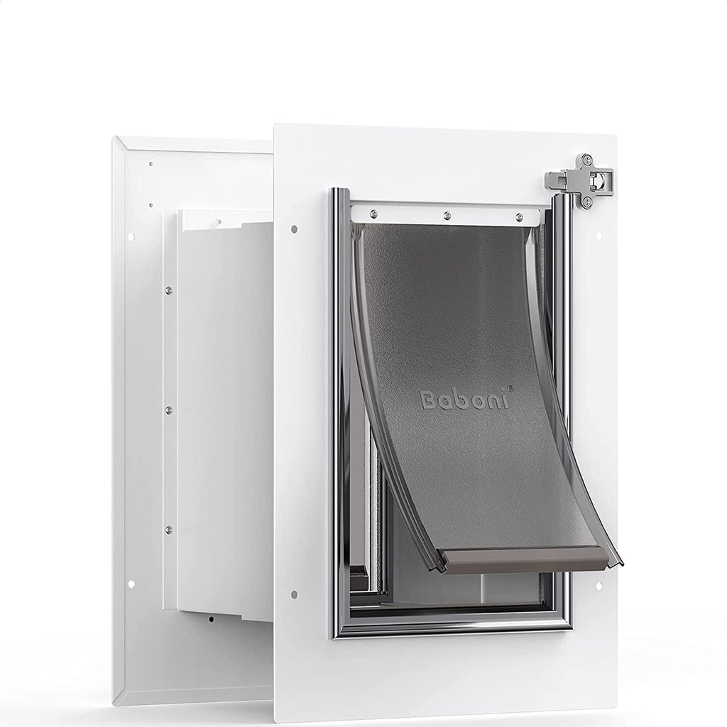 Pet Door for Wall, Steel Frame and Telescoping Tunnel, Aluminum Lock, Double Flap Dog Door and Cat Door, Strong and