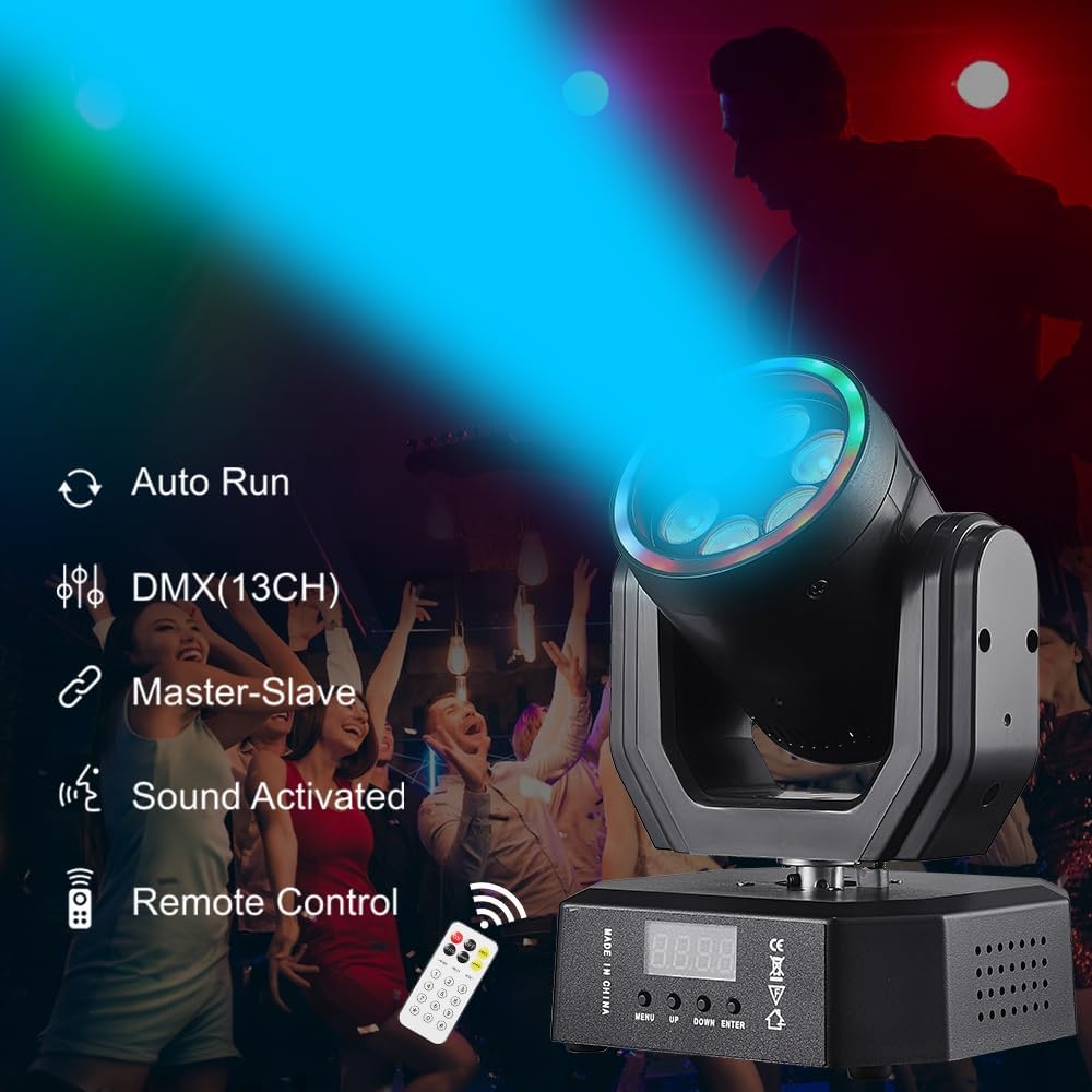 Mini Moving Head Lights, 30W Compact DJ Stage Lights with Remote | Led Moving Head Wash with Halo Effects, DMX512 &