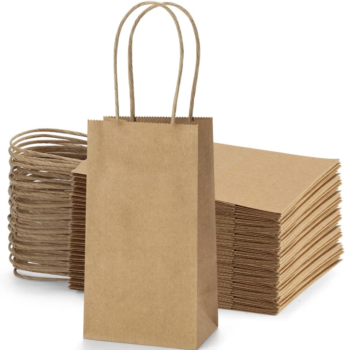 Mini Gift Bags with Handles 3.5x2.4x6.7 Inch Brown 100 Bulk Pack