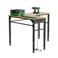 L-Shaped Adjustable Workbench with Power Outlets, 2000 LBS Heavy Duty Corner Work Bench, 0.8" Solid Wood Top Work