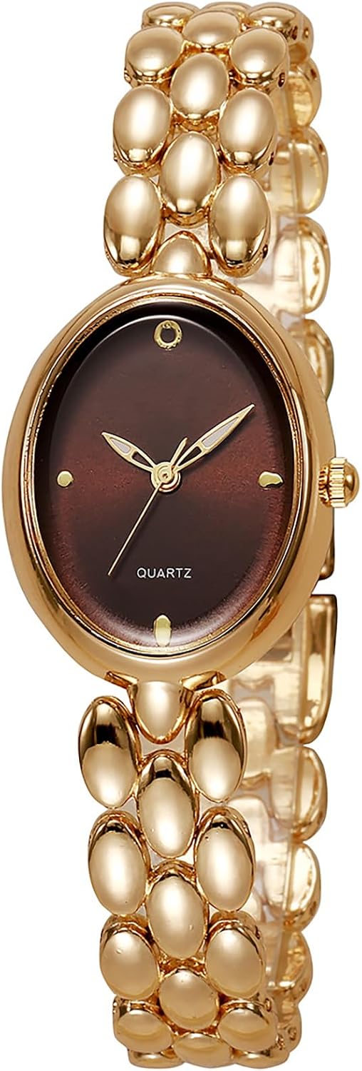 Women’s Oval Bracelet Watch – Minimalist Beaded Link Watch, Lightweight Oval Dial, Quartz Analog Timepiece