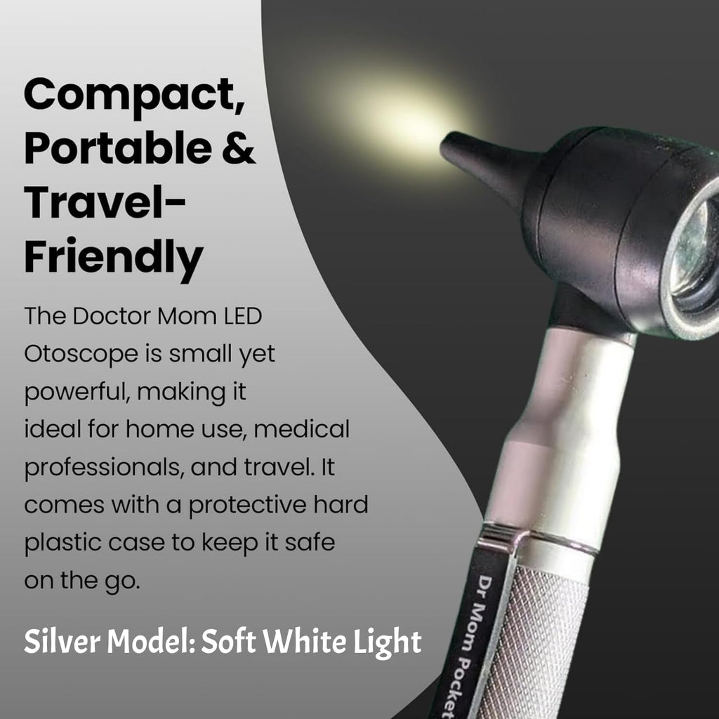 4th Generation Doctor Mom LED Pocket Pro Otoscope with Both Adult and Pediatric Disposable Specula Tips, Battery, and
