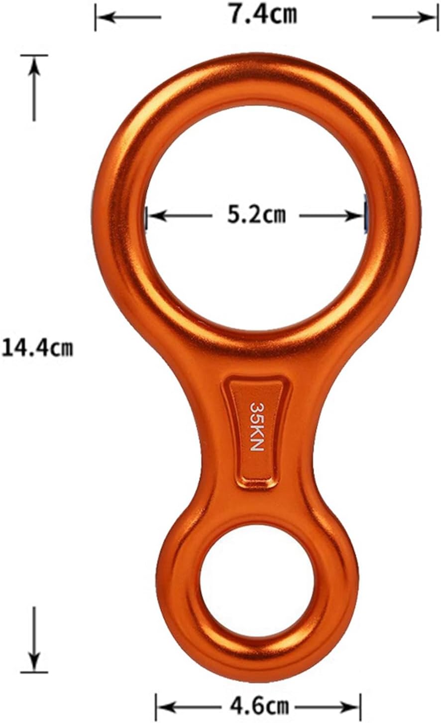 2X 35KN Figure 8 Climbing Descender Aluminum Alloy Downhill Equipment for Climbing Belaying and Rappeling Device, Orange