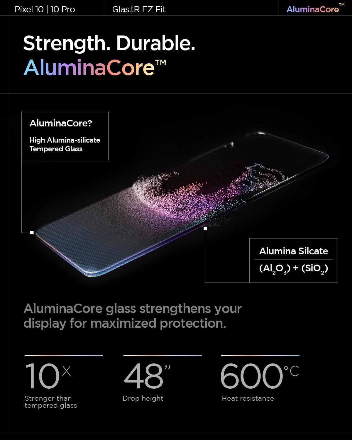 AluminaCore Tempered Glass Screen Protector [GlasTR EZ FIT] designed for Pixel 10 Pro | Pixel 10 | Pixel 9 Pro |