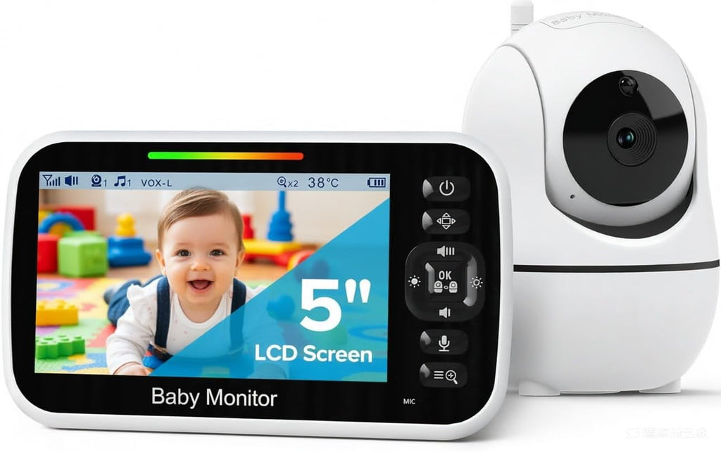 5" Baby Monitor with Camera and Audio No WiFi | 30H Battery Life,1000ft Range, Remote PTZ, Auto Night Vision, Room