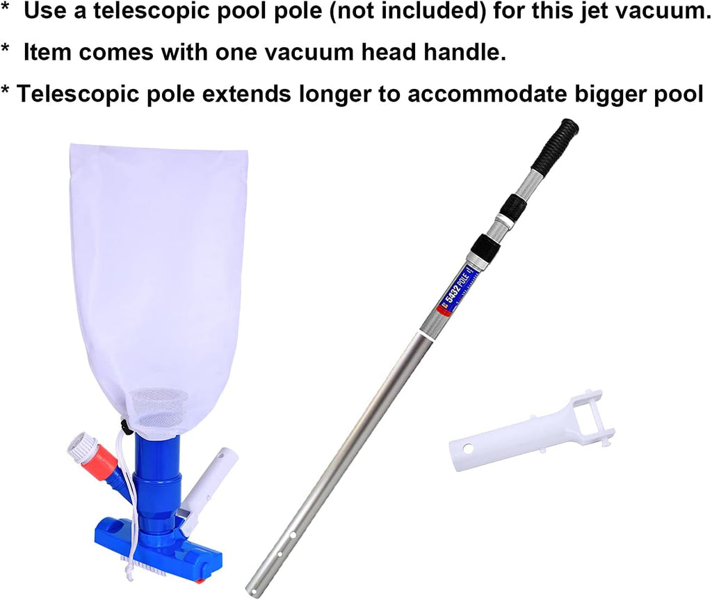 Pool Spa Jet Vacuum Cleaner w/Brush for Frame Above Ground/Inflatable Pools, Spa, Hot Tub Vacuuming, Use Water