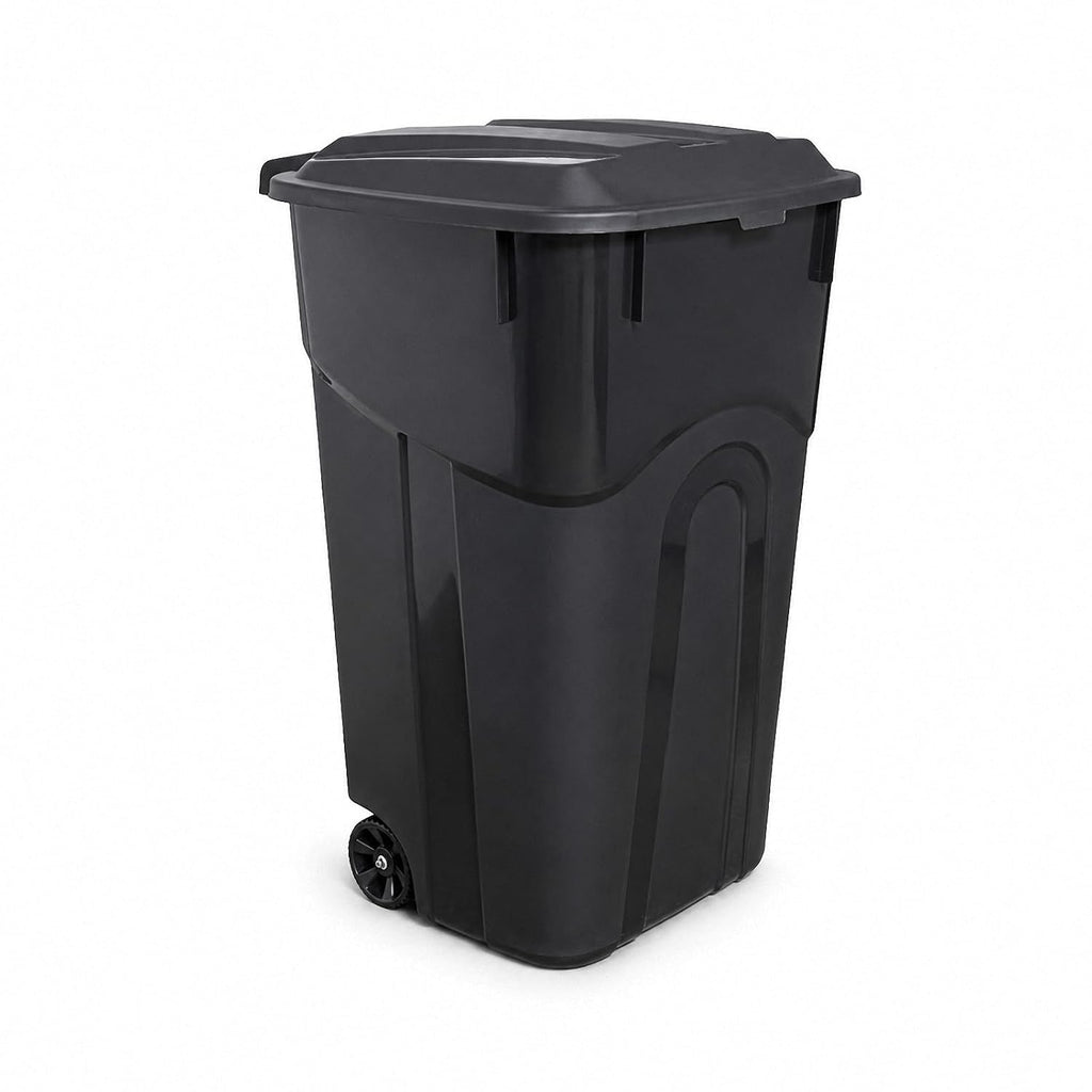 32 Gallon Outdoor Trash Can with Wheels, Heavy Duty Garbage Bin for Patio | Rugged Polypropylene Material, Click Lock