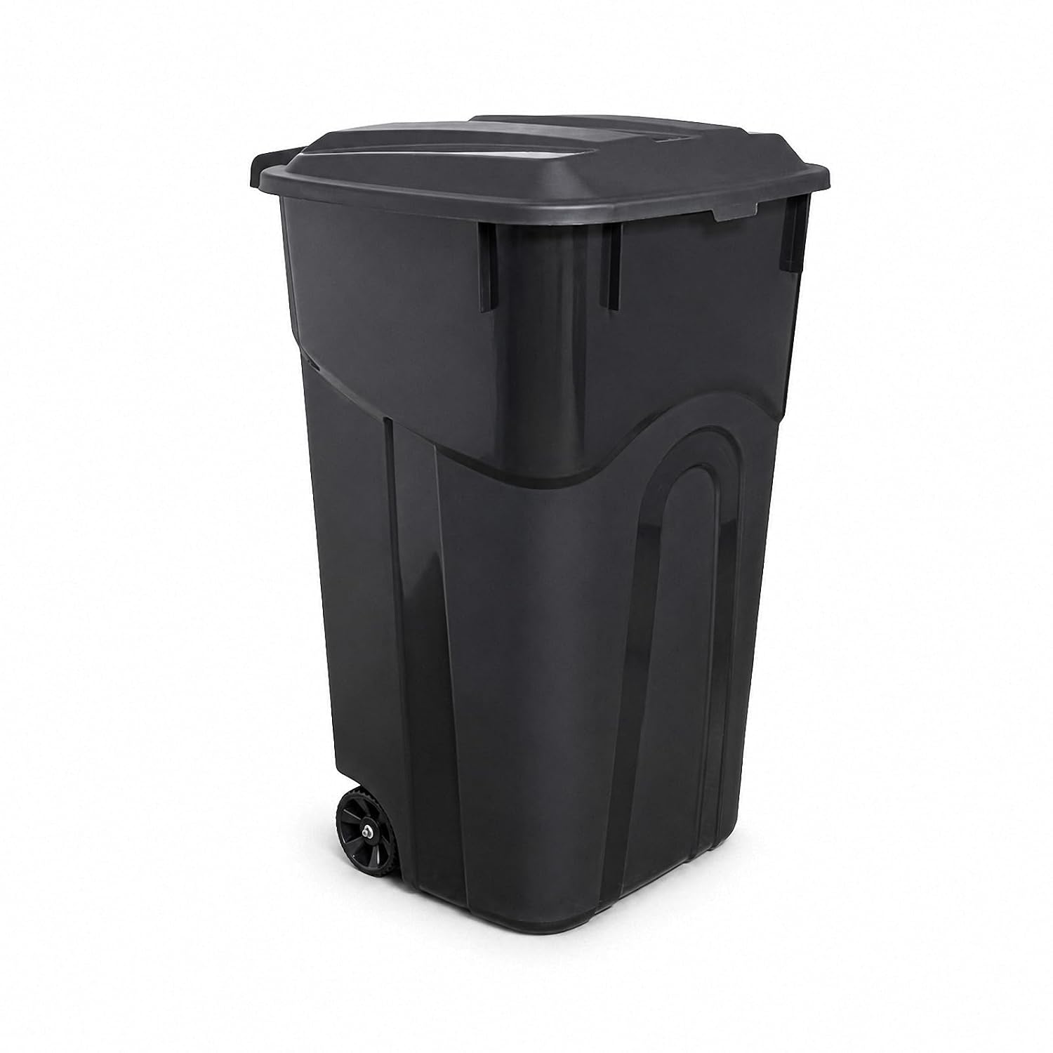 32 Gallon Outdoor Trash Can with Wheels, Heavy Duty Garbage Bin for Patio | Rugged Polypropylene Material, Click Lock