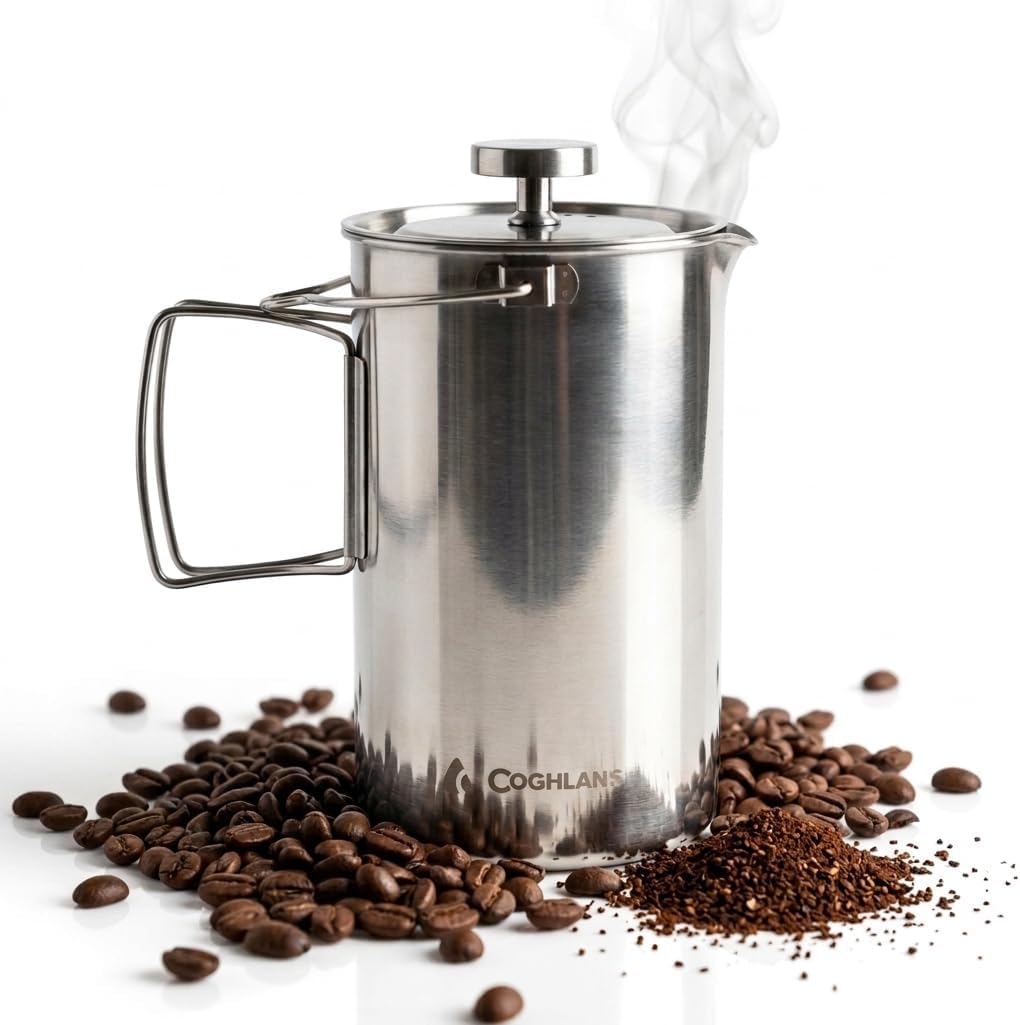 Stainless Steel French Press Coffee Maker – 4-Cup (32 oz), Campfire & Stovetop Safe, Portable & Durable – Fine Mesh