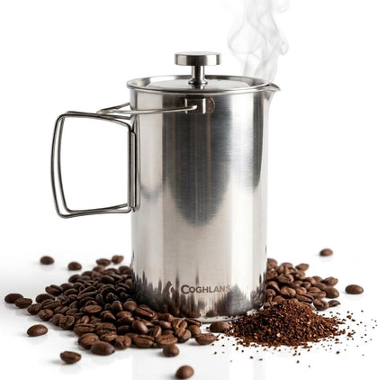 Stainless Steel French Press Coffee Maker – 4-Cup (32 oz), Campfire & Stovetop Safe, Portable & Durable – Fine Mesh