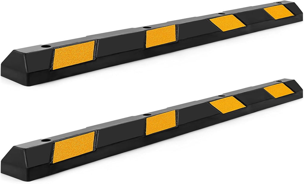 72" Rubber Parking Curb with Yellow Reflective Stripes, 2 Packs | 8800 LBS Weight Capacity Parking Block, Tire Stops