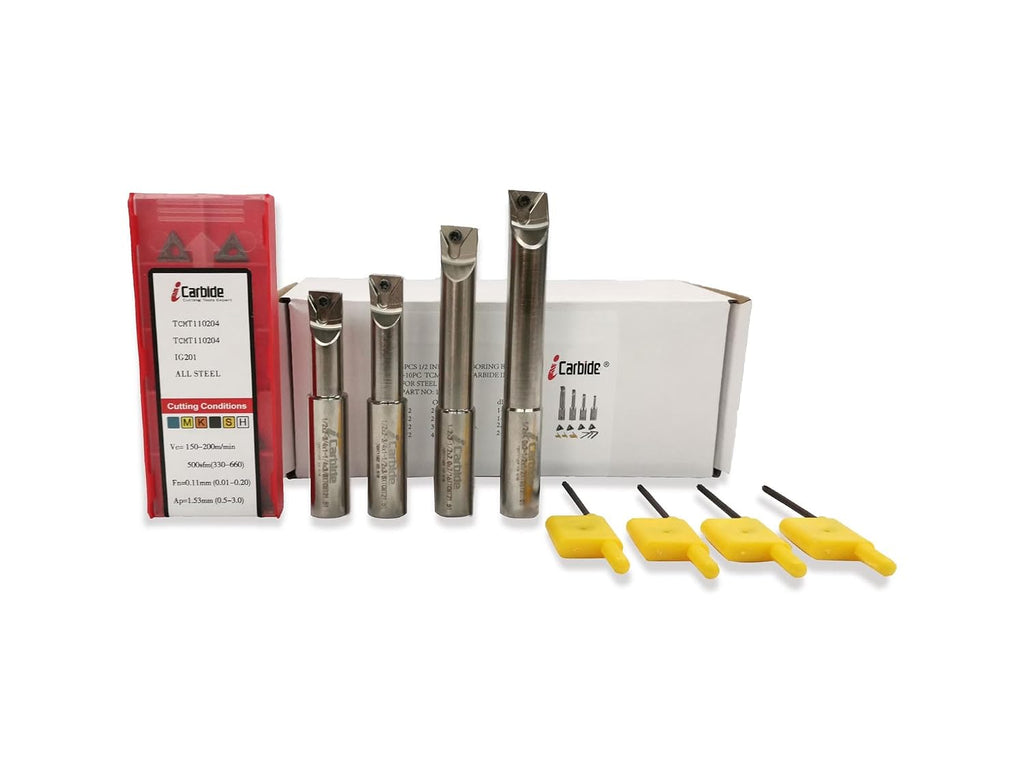 4pcs 1/2 Shank Indexable Boring Bar Set with 10 pcs TCMT110204 Carbide Inserts