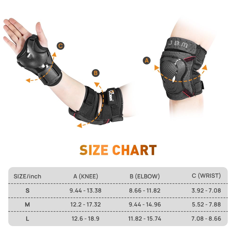 Teenager Adult Bike Knee Pads and Elbow Pads with Wrist Guards Protective Gear Set for Biking, Riding, Cycling and