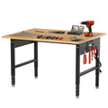 48" Heavy Duty Work Bench, Adjustable Workbench, 2000 LBS Load Capacity Rubber Wood Work Table with Pegboard, Power