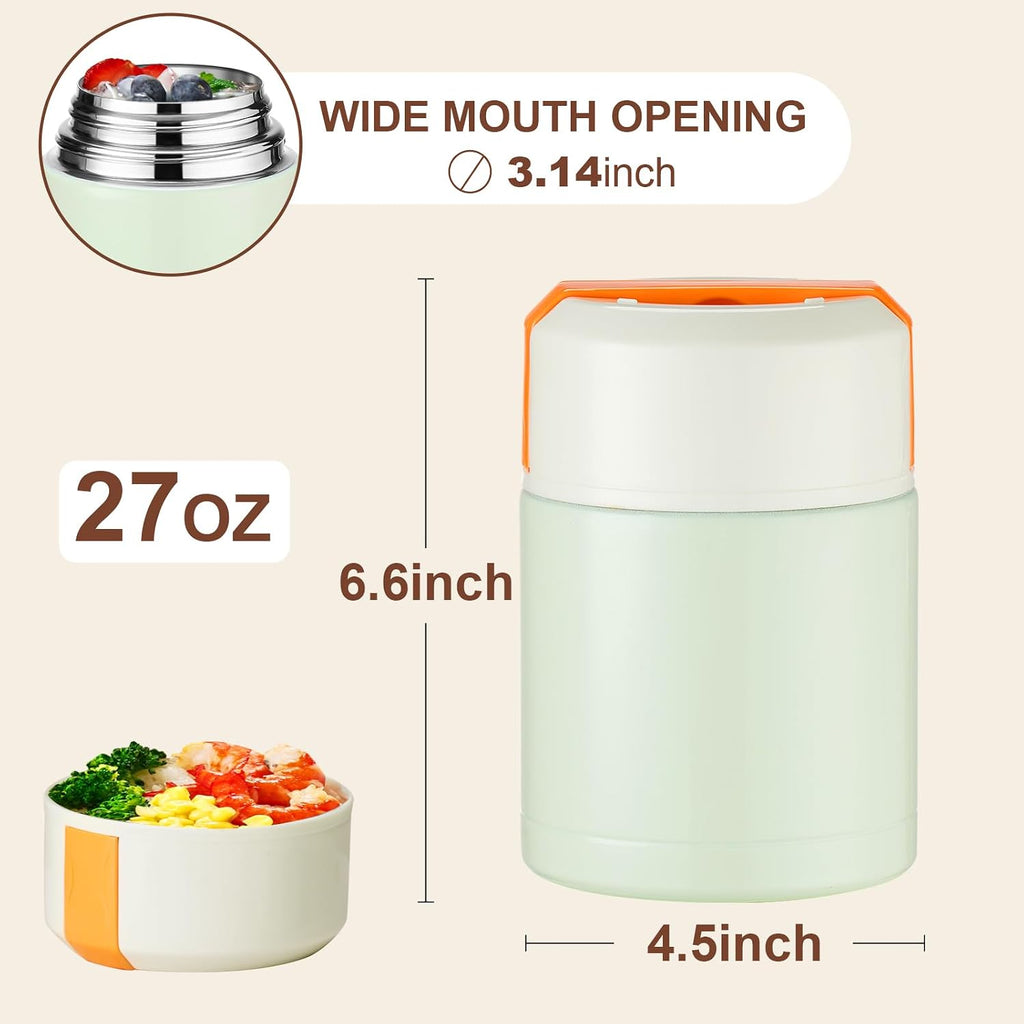 Soup Jar for Hot Food for Adults, 27 oz, 316 Stainless Steel | Vacuum-insulated food container has a wide mouth and
