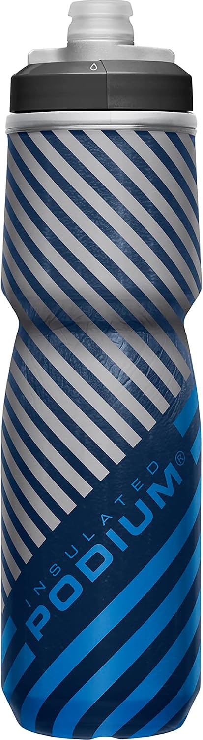 Podium Chill Insulated Bike Squeeze Water Bottle, Cold Retention for Cycling, 24oz, Navy Stripe