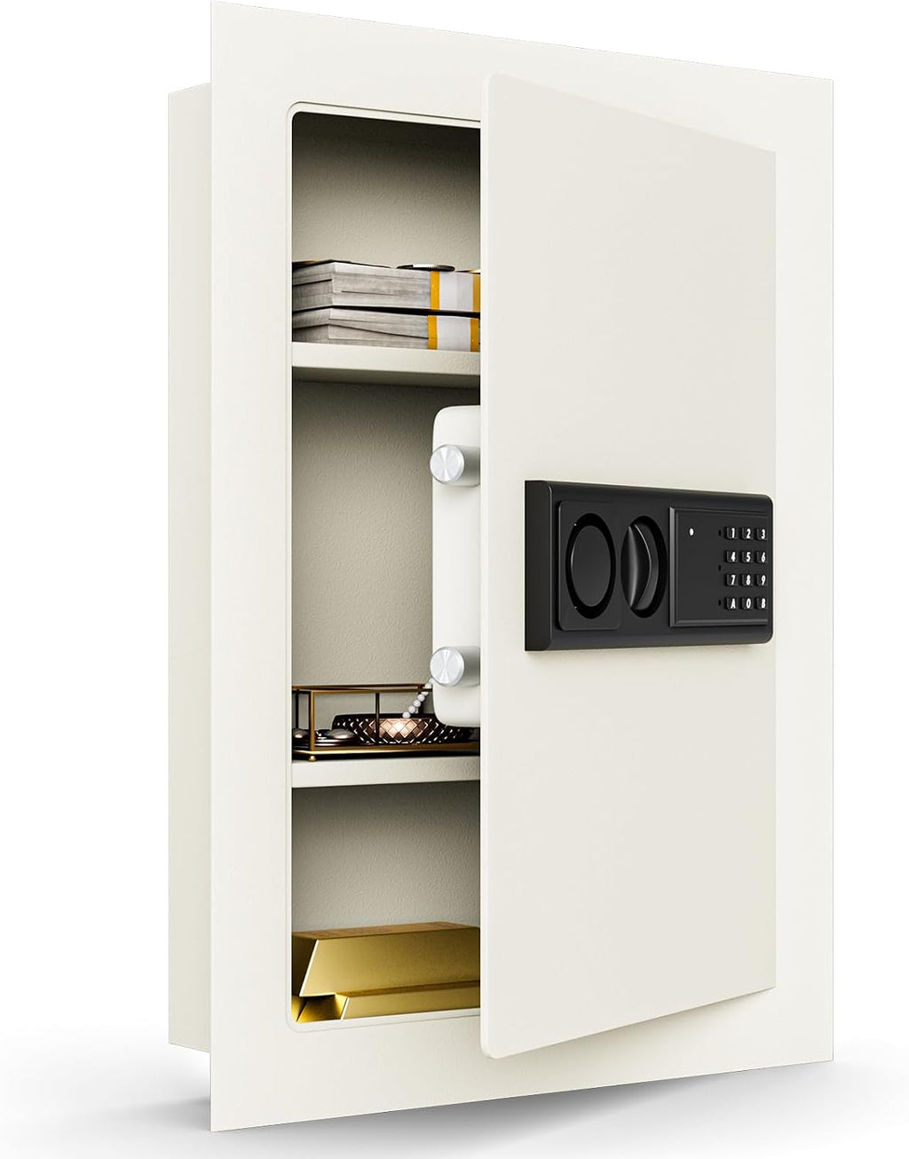 Electronic Wall Hidden Safe Security Box, Built-In Wall Electronic Flat Security Safety Cabinet (White)