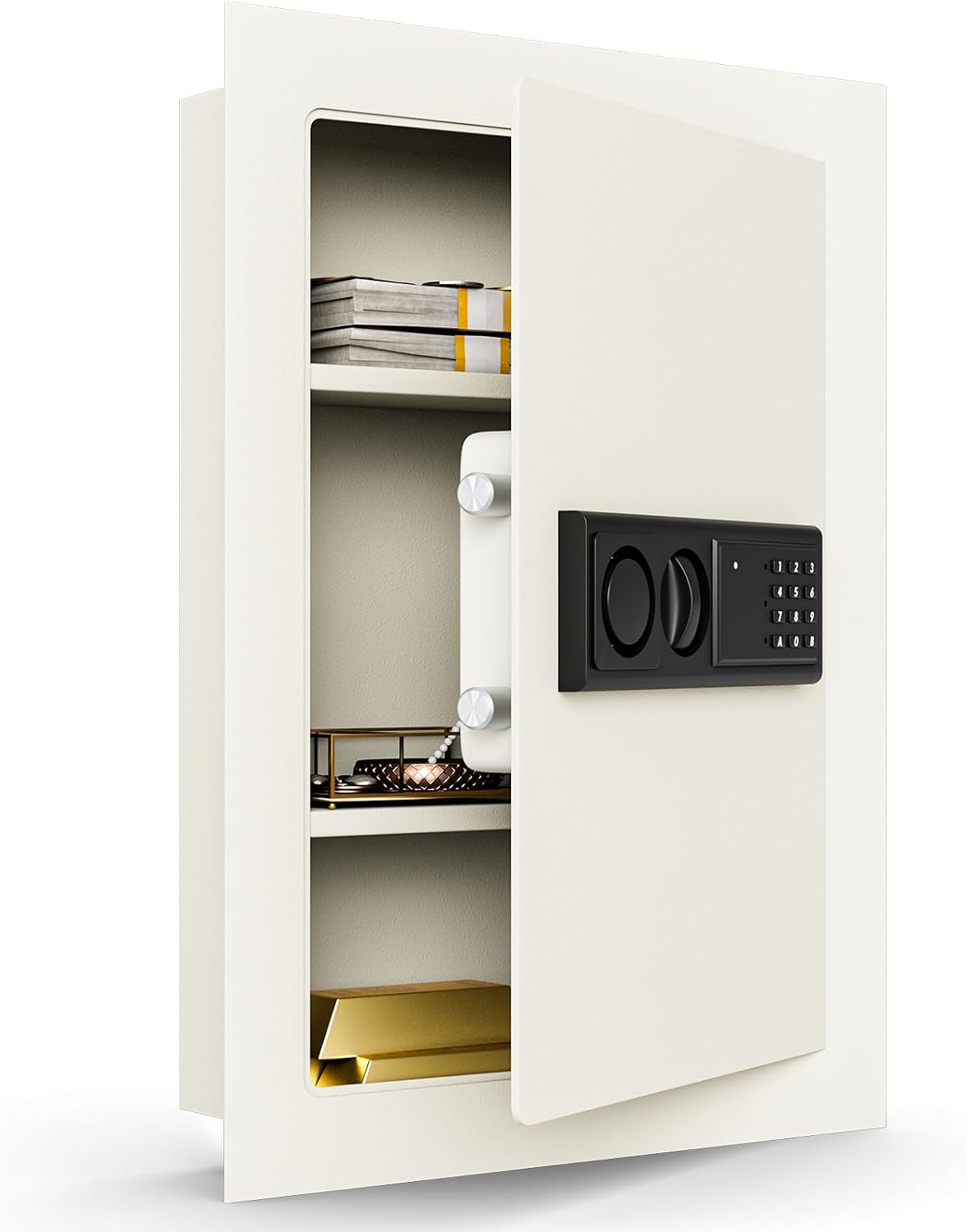 Electronic Wall Hidden Safe Security Box, Built-In Wall Electronic Flat Security Safety Cabinet (White)