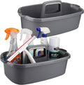 Cleaning Caddy Organizer with Handle, Gray Plastic Bucket for Cleaning Supplies Products, Cleaning Tool Storage Tote