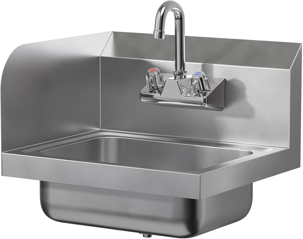 15" x 17" Hand Sink, Left Side Splash Guard, Gooseneck Faucet, NSF