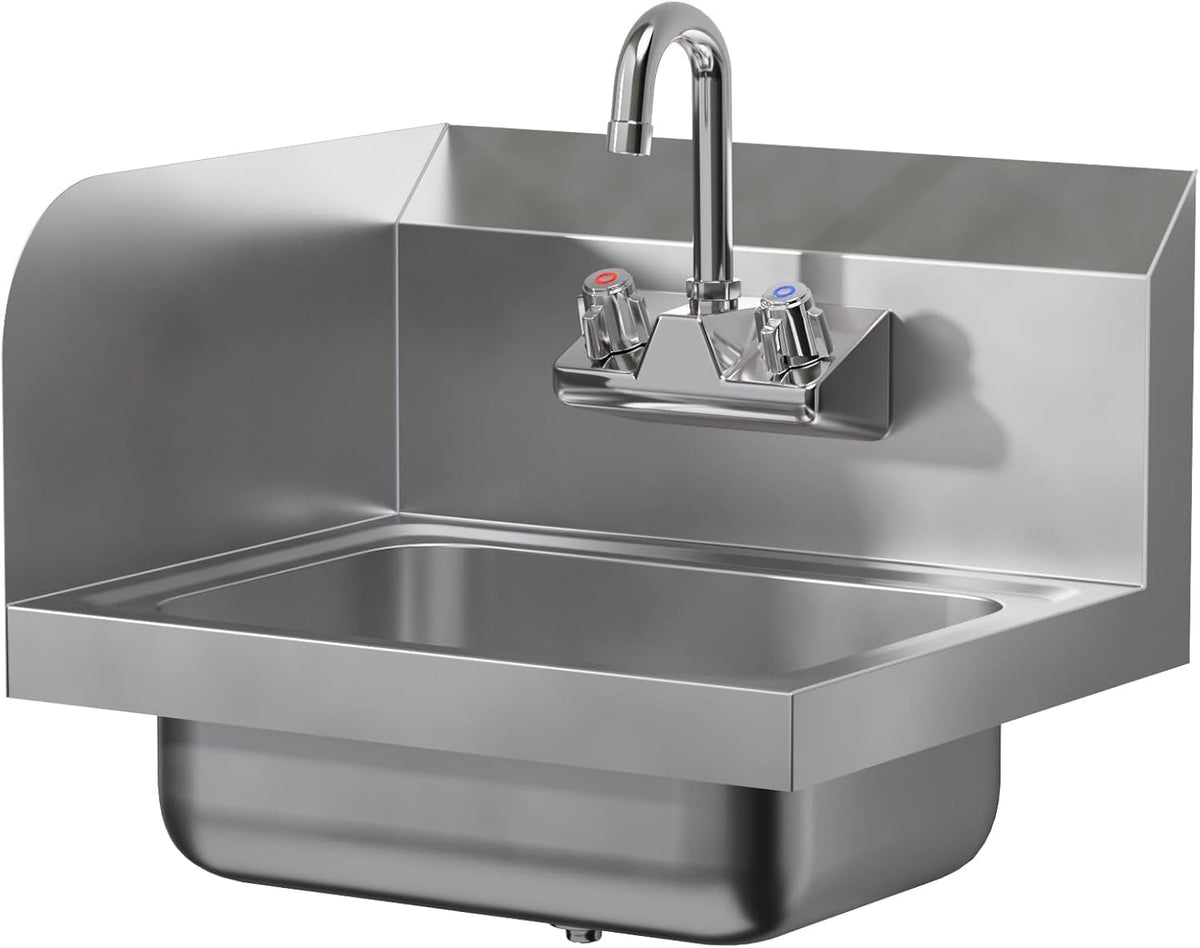 15" x 17" Hand Sink, Left Side Splash Guard, Gooseneck Faucet, NSF