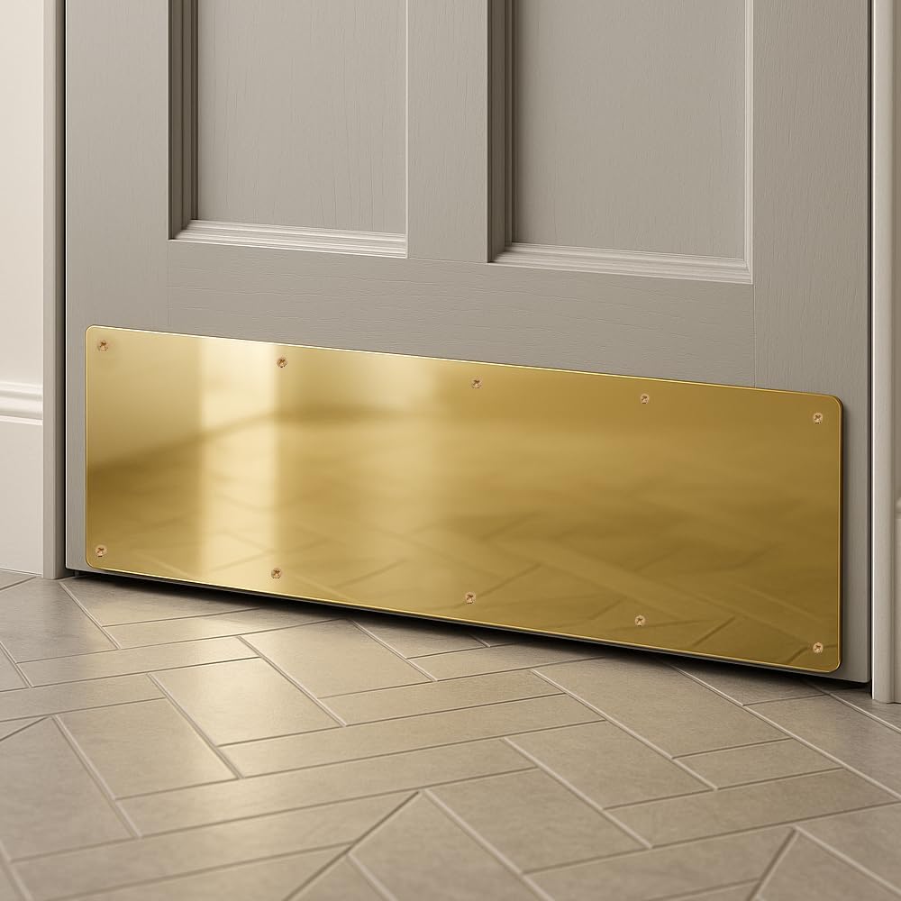 Door Kick Plate, 6" x 34" AL KickPlate, Fits 36" Doors, Gold Mirror Finish | Screw Mount Installation, Rounded