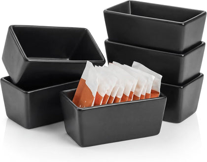 6 Pack Black Ceramic Sugar Packet Holders, 5 oz Porcelain Tea Bag Bowl Sweetener Packet Holder Container for Home