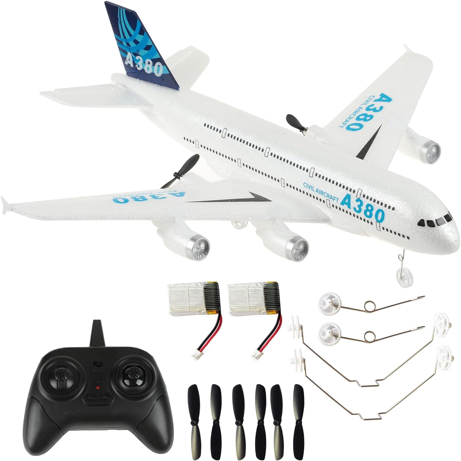 RC Plane Remote Control Airplane 2.4Ghz DIY 2 Channels Remote Control Airplane Built in 6-Axis Gyro, A380 RC Aircraft