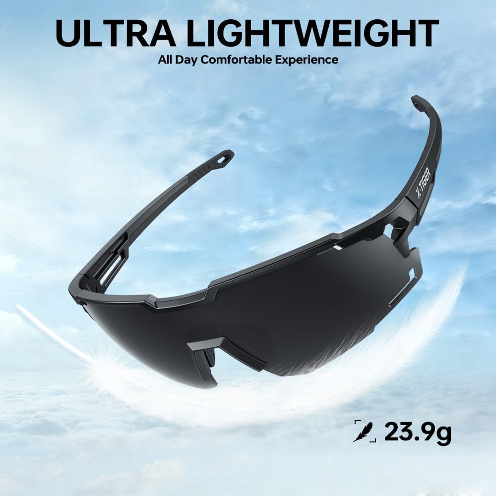 Polarized Sports Sunglasses for Men Women 22g Ultra-Light Glasses | UV400 Protection, Adjustable Silicone Nose Pads &