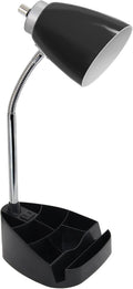 LD1057-BLK Gooseneck Organizer Desk Lamp with iPad/Tablet Stand or Book Holder and Charging Outlet, Black