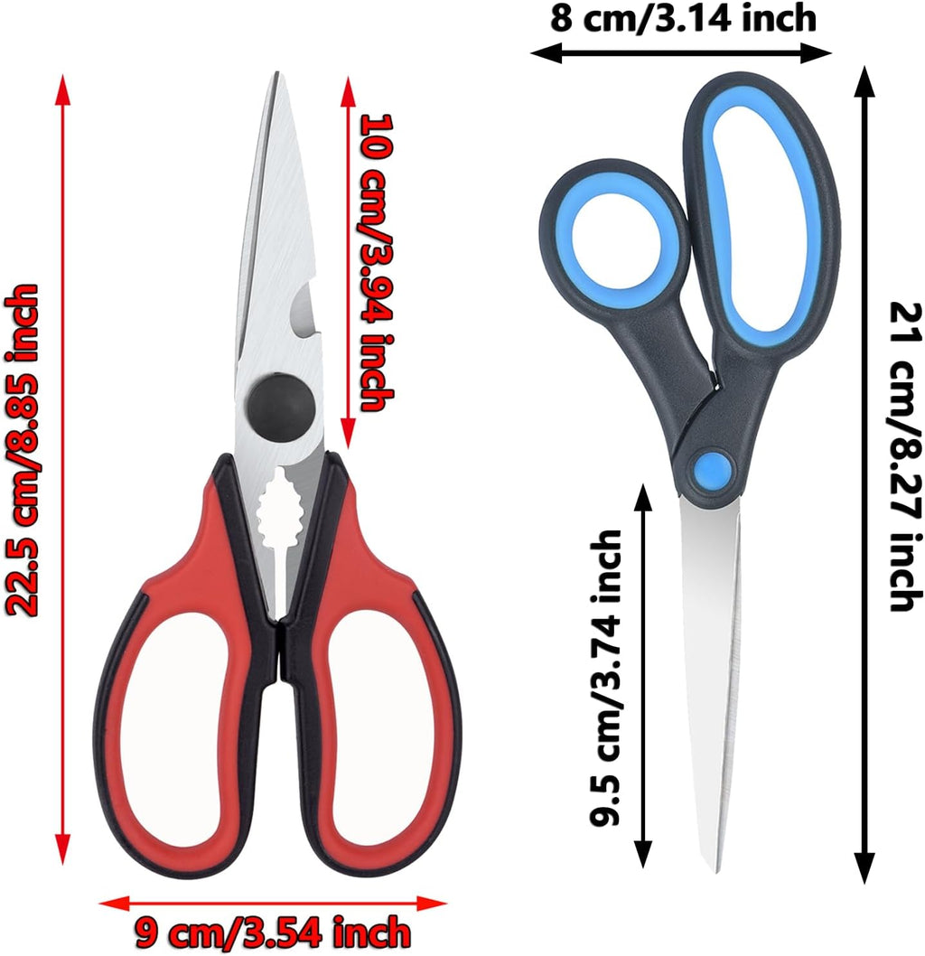 Left Handed Scissors and Kitchen Shears, Lefty Stainless Steel Sharp Blade Soft Comfort-Grip Handles Scissors, 2-Pack