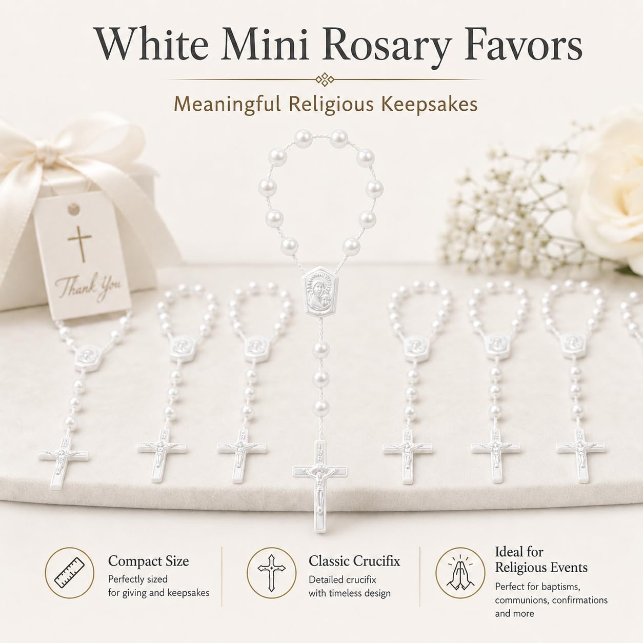 24 Pcs Mini Rosary Favors, Baptism Rosaries with Angel