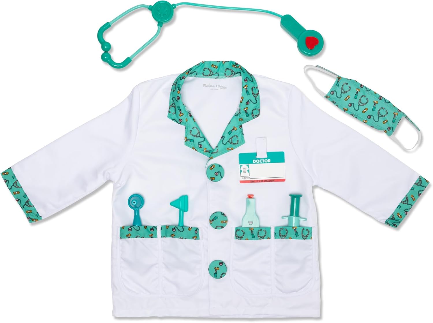 Melissa & Doug Doctor Costume, Pretend Play Dress Up Set (8-Pc) Stethoscope, Coat & Accessories, Role Play Toys for