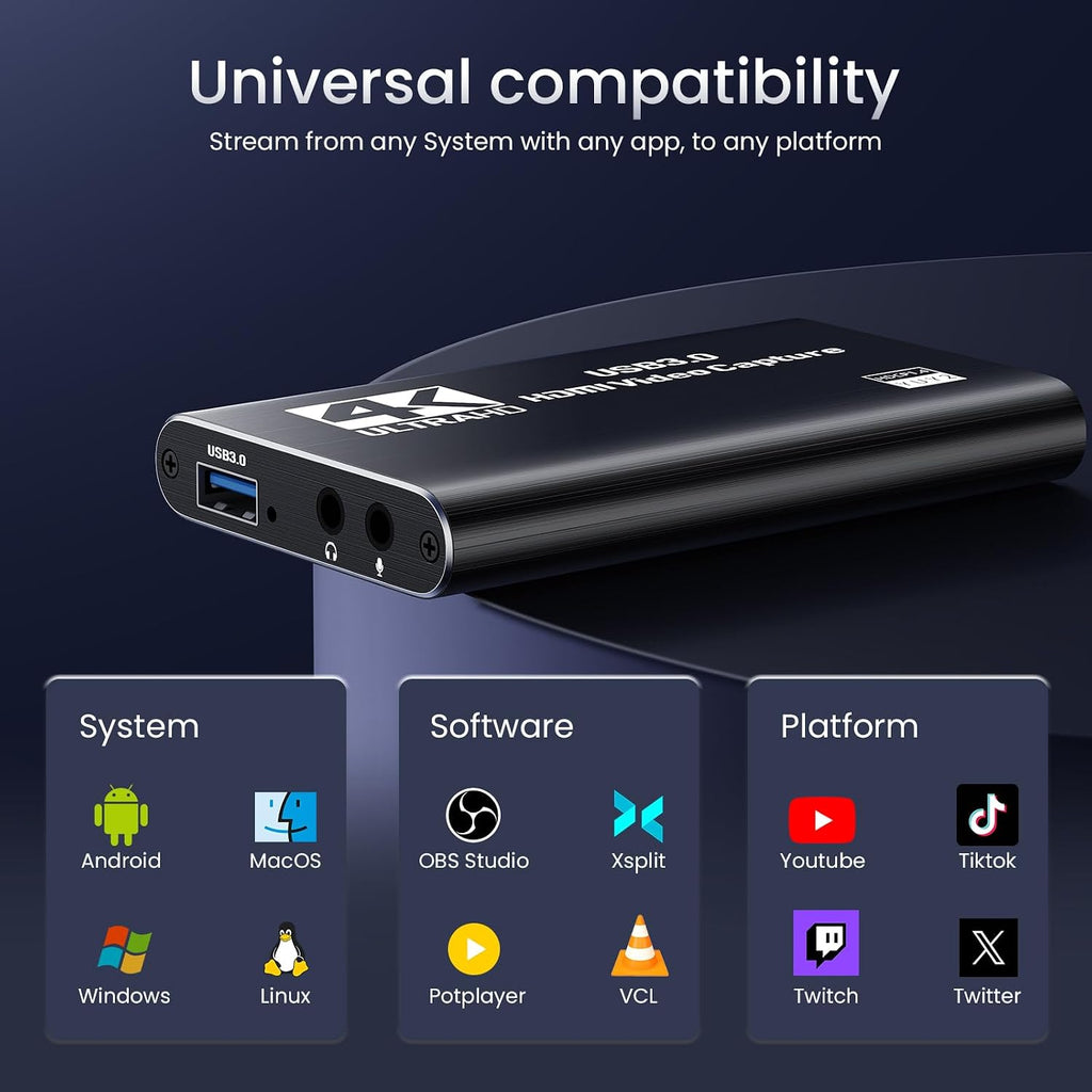 USB 3.0 HDMI Capture Card, 2K30 FPS Capture with 4K Pass-Through | 2K30FPS/1080P60 capture & streaming with ultra-low