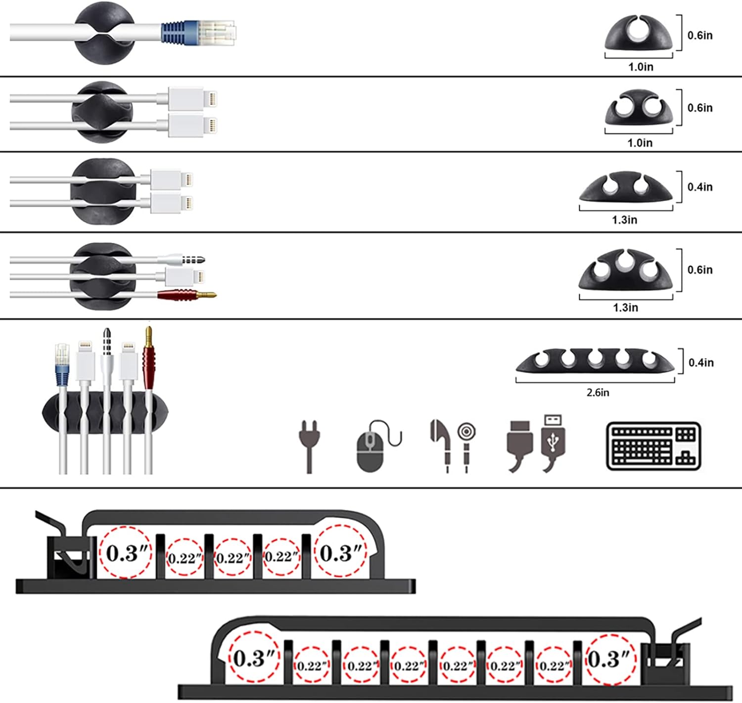 192 PCS Cable Management Kit 4 Wire Organizer Sleeve,11 Cable Holder,35Cord Clips 10+2 Roll Cable Organizer Straps