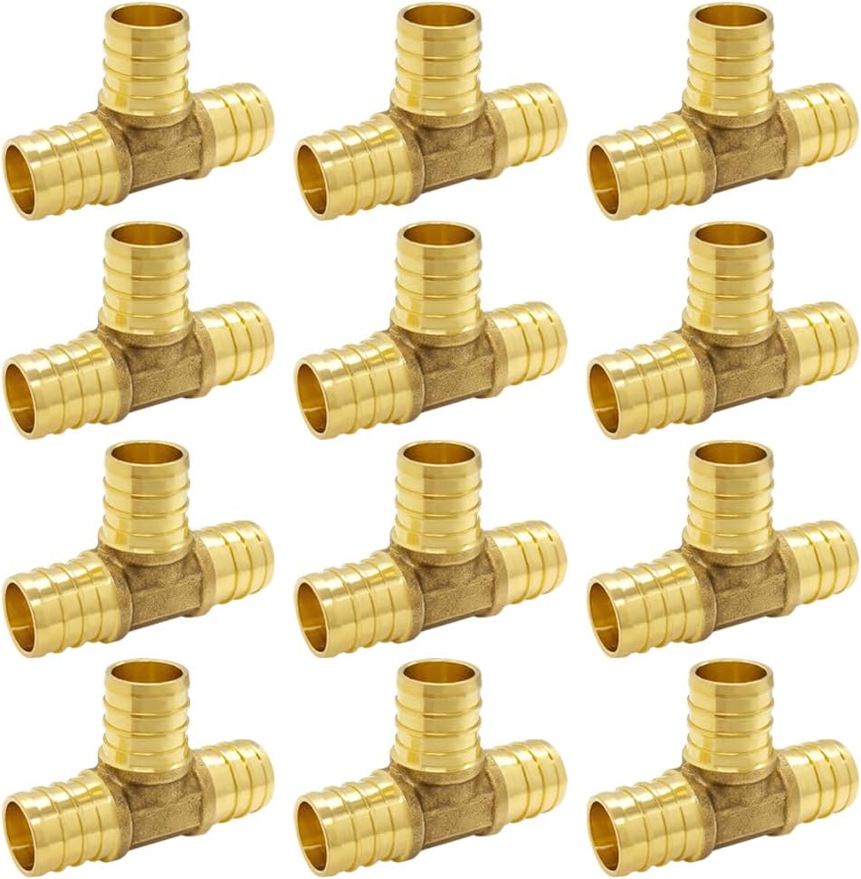 Hooshing 12PCS 3/4" Pex Tee Fittings, Brass Crimp Fitting for Pex B Tubing