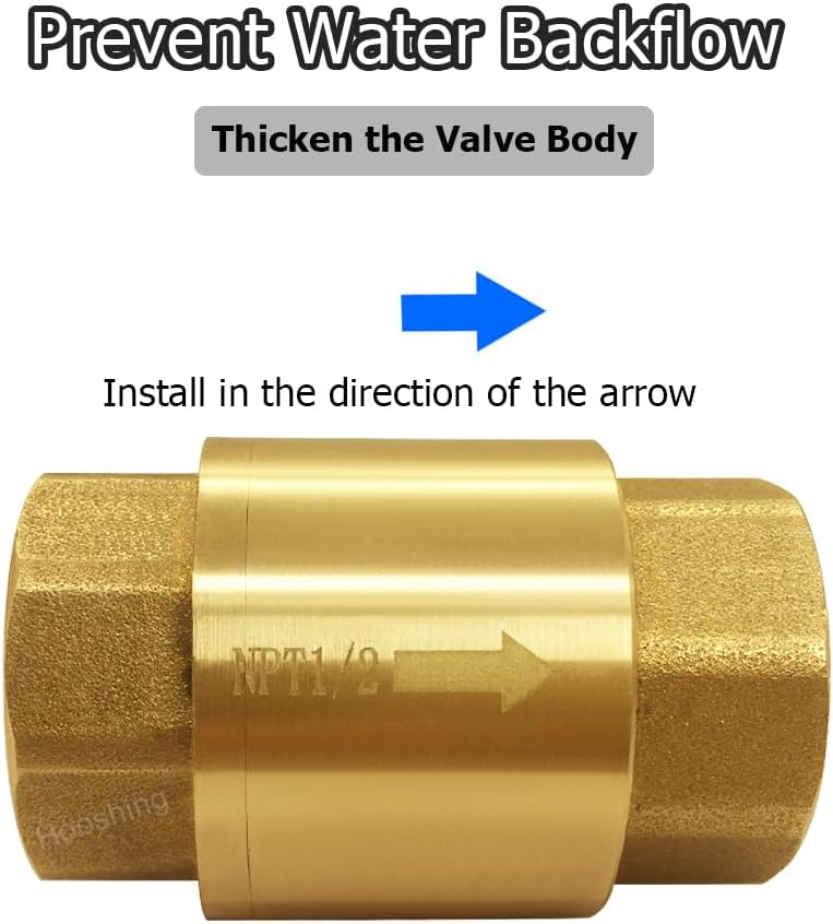 Hooshing 2PCS Spring Check Valve 1/2" NPT Female Thread Backflow Preventer