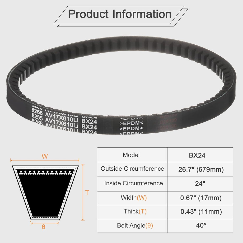 uxcell BX24 EPDM V-Belt, Raw Edge Cogged Industrial Rubber V Belt 0.67" Width x 24" Inside Circumference