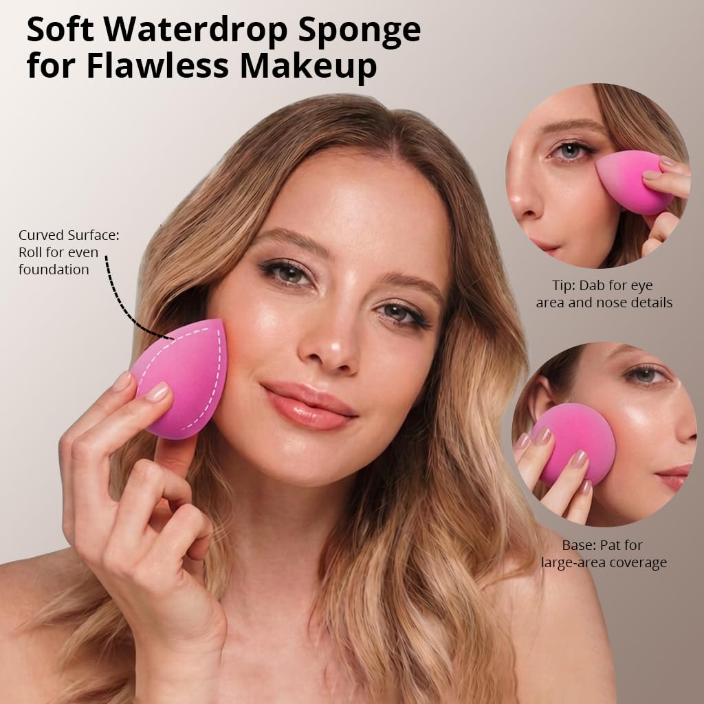 Makeup Brushes Set, Professional Foundation Eyeshadow Concealer Blush Powder Bronzer Applicator, 2 Blender Sponge