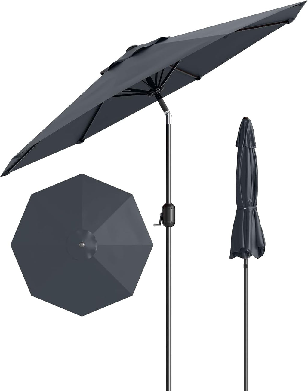 10 ft Outdoor Patio Umbrella, Outdoor Table Umbrella, Market Umbrella with Push Button Tilt and Crank, 8 Sturdy Ribs