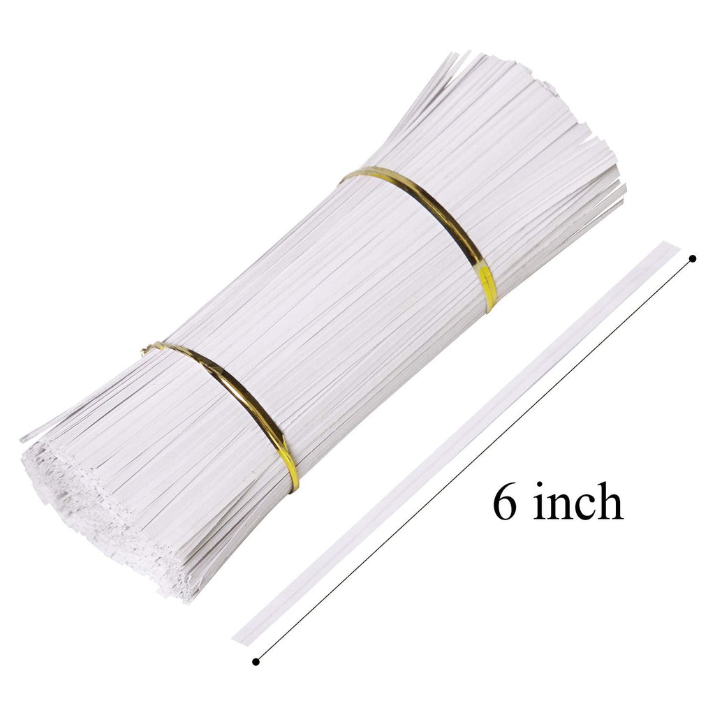 1000 Pcs 6" Paper White Twist Ties Reusable Bread Ties