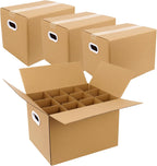 Wine Boxes for Moving, 4 Pack, 3-Ply B-Flute, 12 Compartments
